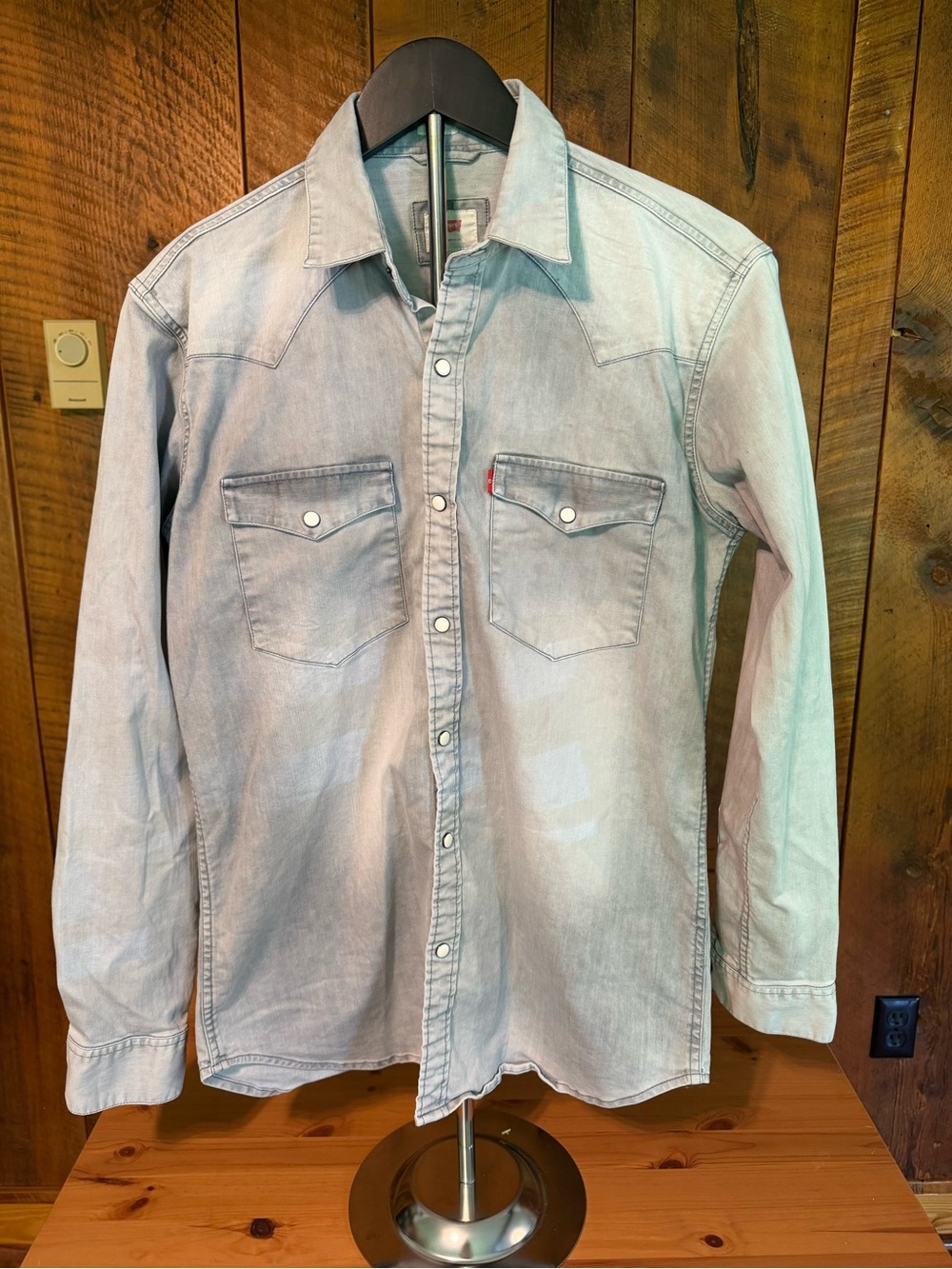 Levis Euro Import Rare Men Gray Denim Western Pearl Snap Shirt XL Streetwear
